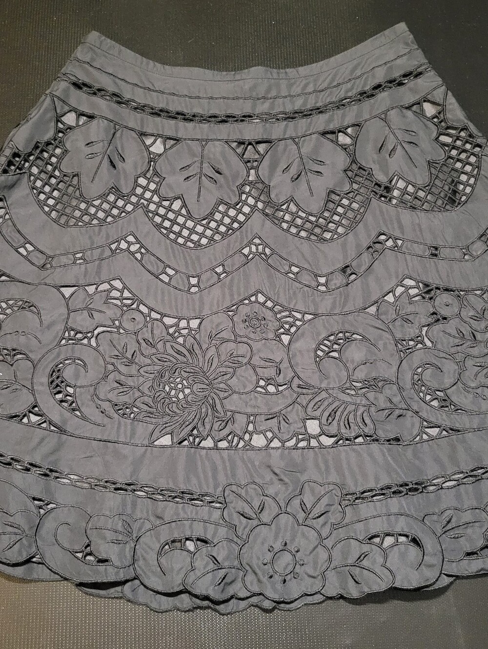 Hazel Black Crochet Eyelet A-Line Skirt Medium M Floral Lace Boho